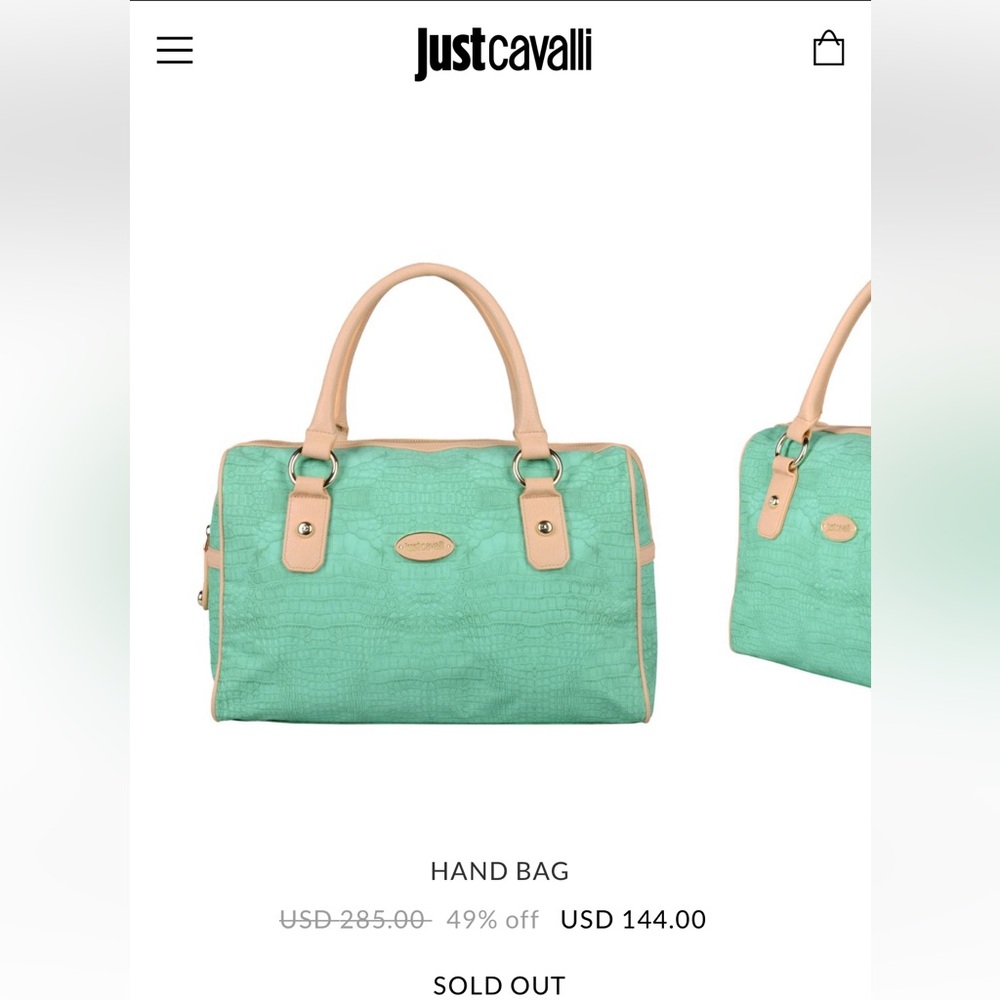 Just Cavalli Mint Green and Beige Travel Handbag